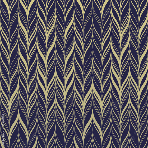 Midnight Navy Art Deco Braided Seamless Pattern — Antique Gold Plaited Strands with Leaf-Like Curves, Luxury Wallpaper Texture