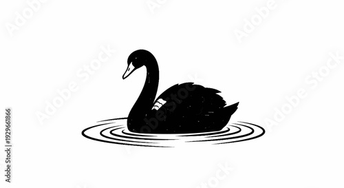 Artistic rendering of a solitary black swan floating on rippling water