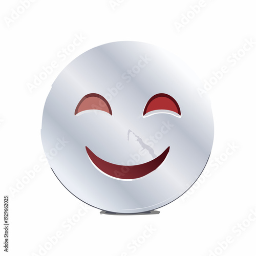 Winking smiling emoticon face with red lips and eyes.