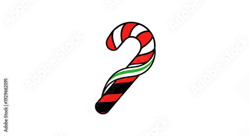 A stylized candy cane with red, white, black, and green stripes