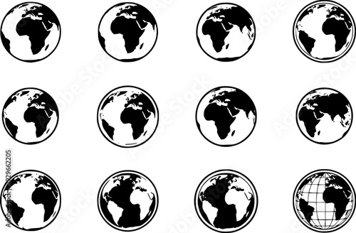 Curved world map silhouette, half globe of blue planet Earth, global business geography, worldwide international. Africa, Asia and America, Europe, Australia continents. Travel vector infographics