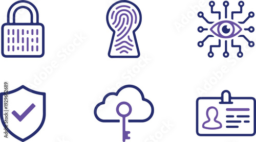Set of 6 cybersecurity and data protection vector icons