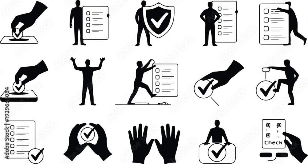 Fototapeta premium Check Collection Silhouette Icon Set Check Mark Typography Silhouette Icon Pack