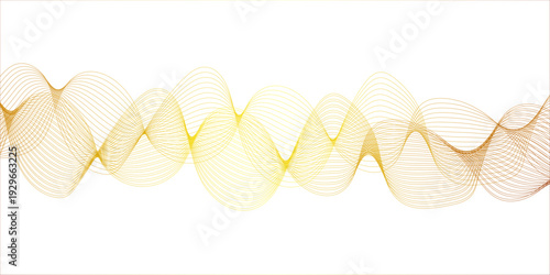 Abstract vector background design featuring golden ribbon waves and orange curved lines with a halftone pattern texture on a blue wallpaper backdrop.