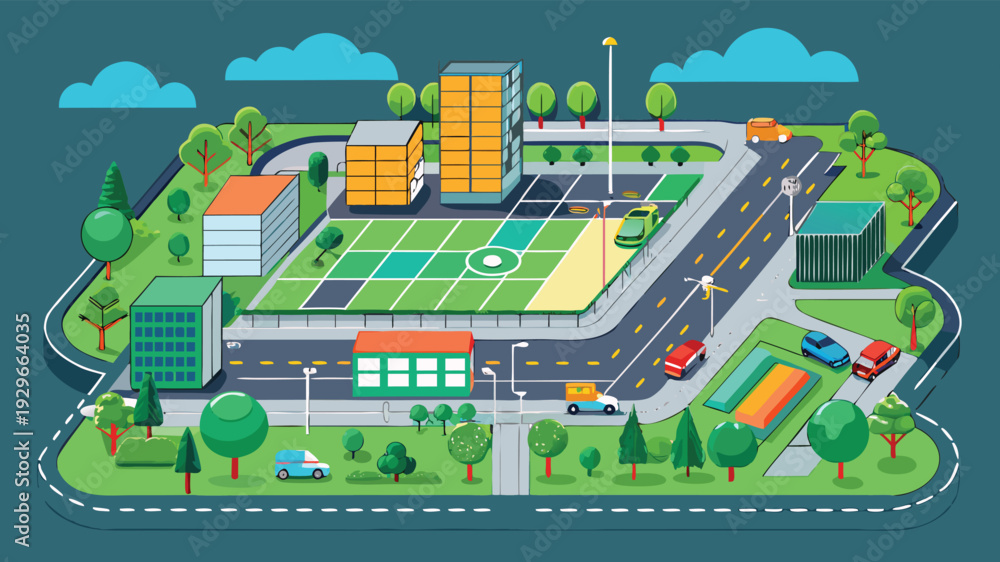 Fototapeta premium Architectural Site Plan and Landscape Master Plan CAD Drawing, Urban Development Layout with Contours, Roads, Parking and Boundary