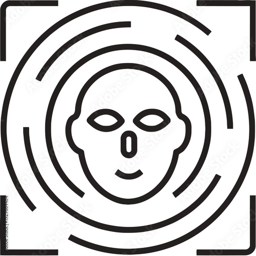 Abstract geometric face enclosed within concentric circles and a square frame Vector