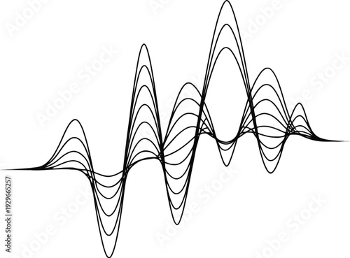 Complex waveform illustration depicting overlapping sine wave patterns and amplitude variations Vector