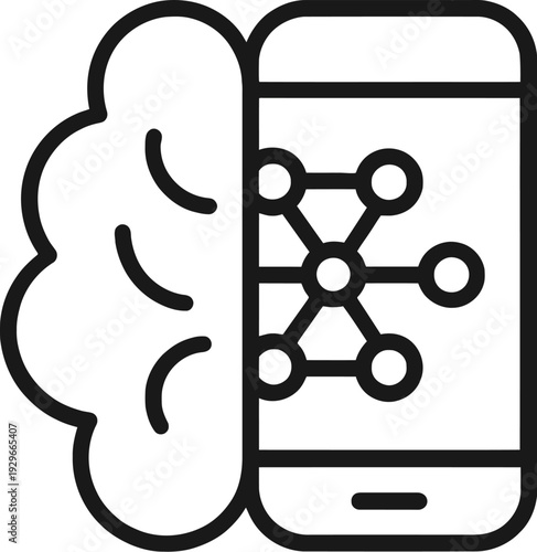 Modern smartphone displaying a brain and neural network interface concept. Vector