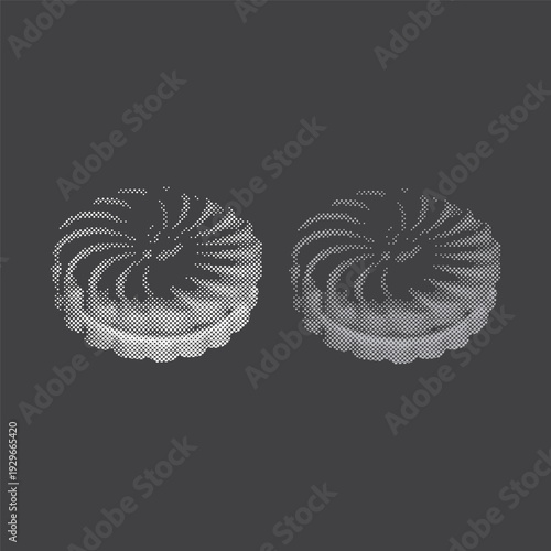 VECTOR Halftone desserts, sweet treats, isolated on a dark background, top view, monochrome illustrations