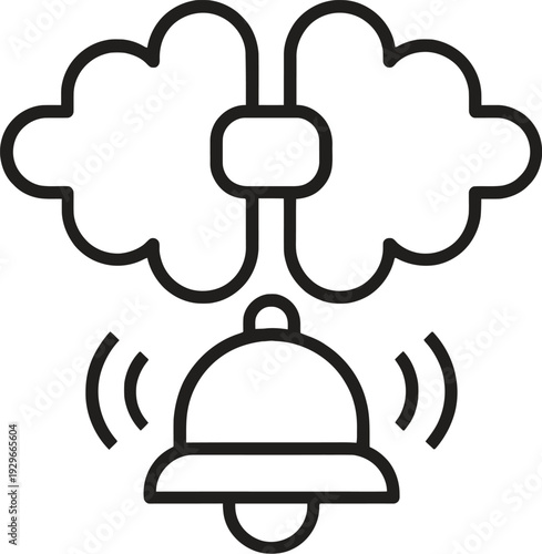 A bell connected to a cloud symbolizing notification or alert system in digital space Vector