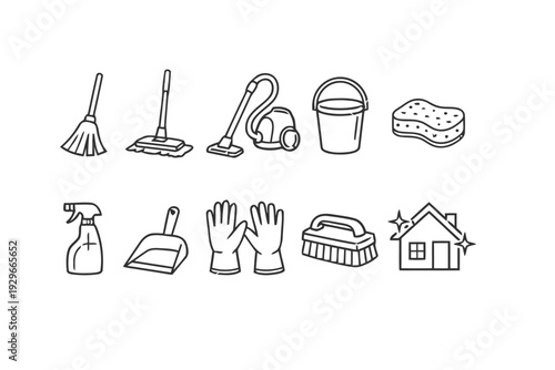 Cleaning supplies and household icons for home maintenance and hygiene