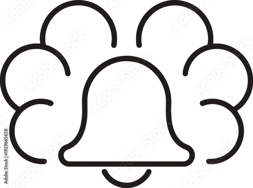 Bell icon surrounded by five stylized clouds in a circular arrangement Vector