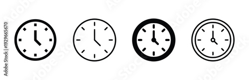 Clock icons set simple graphic design elements for time management and schedule planning