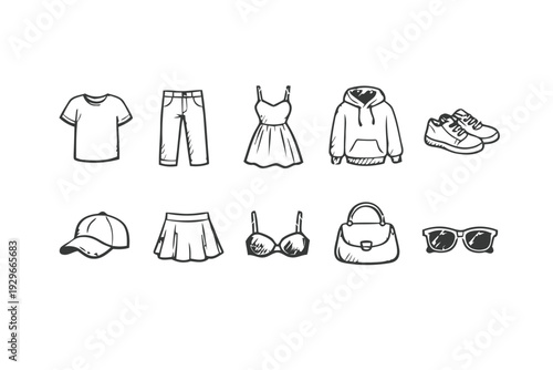 Clothing and fashion accessories icons set for everyday wear