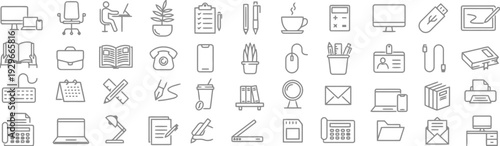 Collection of office and business related line icons