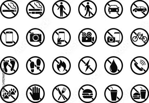 Collection of forbidden signs and symbols on white background for a user interface