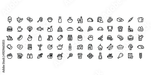 Collection of food and drink icons diverse range of items