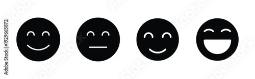 Collection of four black smiley face icons expressing different emotions