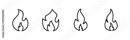 Collection of four flame icons representing fire in various simple outline styles