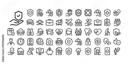 Collection of insurance and protection icons hand drawn style