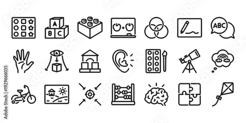Collection of kindergarten and preschool education icons and symbols