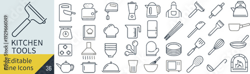 Collection of kitchen tools line icons editable line icons editable
