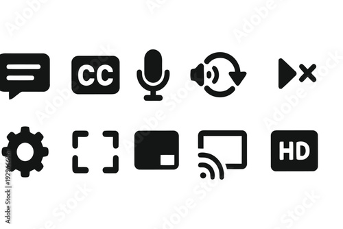 Collection of media player icons for video and audio controls