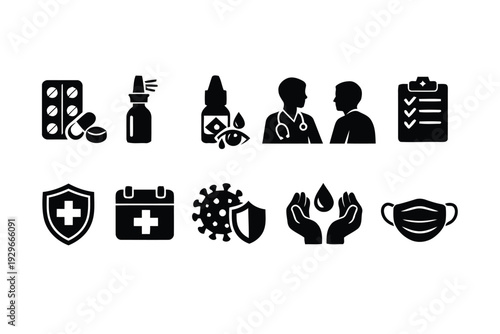 Collection of medical icons representing healthcare and wellness concepts