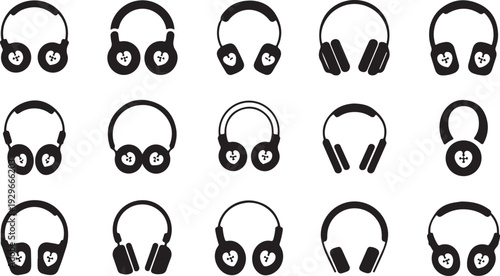 Black and White Headphones Set with Plus Signs on Earpieces