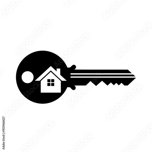 House Key and Home Symbol Black Vector Silhouette