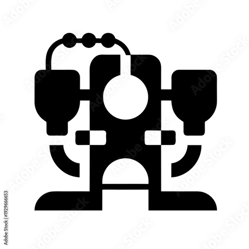 A black and white image of a robotic head with headphones on