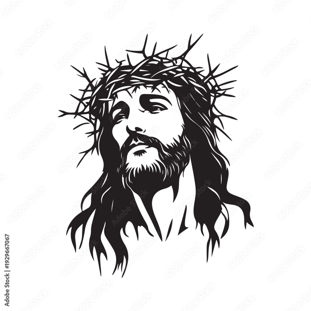 Fototapeta premium Jesus silhouette on a white background