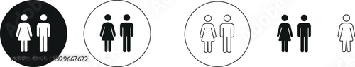 Man and woman restroom icons set featuring male and female gender symbols for public toilets washrooms and dressing rooms in solid and outline styles