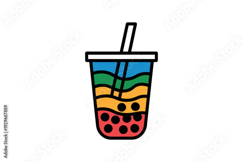 Colorful Cartoon Boba Tea Drink