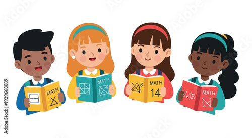 Wallpaper Mural Diverse children studying math together with colorful textbooks Torontodigital.ca