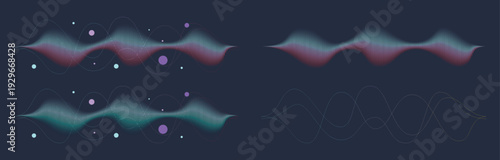 Sound wave visualization with glowing particles and neon spectrum on dark background for music tech