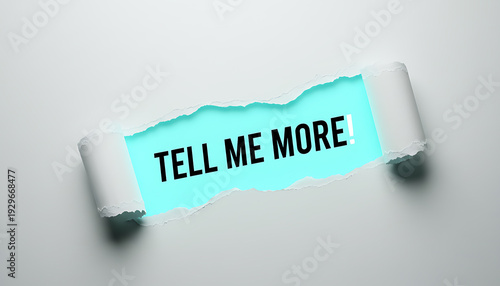 Torn paper reveals turquoise background with text paper rip