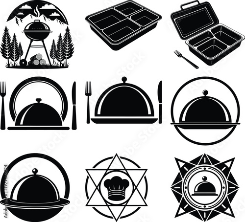 Collection of black silhouette for food service and outdoor cooking