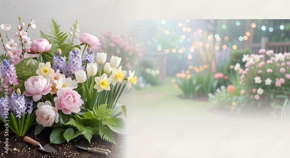 Fototapeta premium Soft Focus Spring Flower Garden with Copy Space