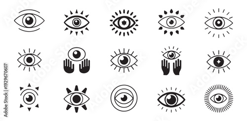 Mystic eye symbols collection set on white background illustration