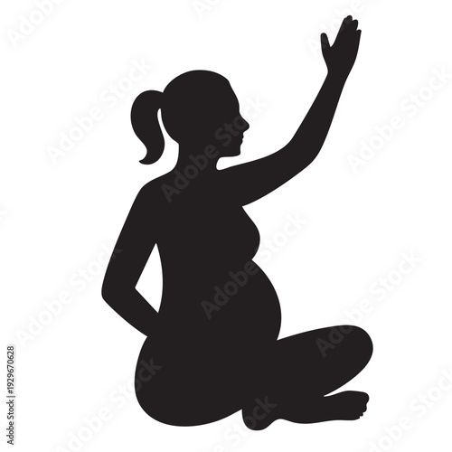 Pregnant Woman Doing Seated Yoga Stretching Silhouette