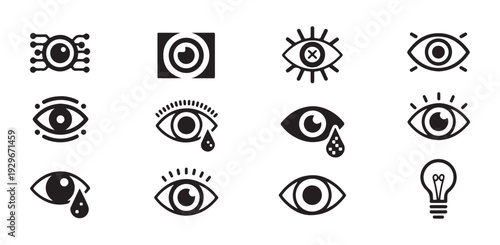 Diverse eye icons including technological, emotional, and symbolic representations