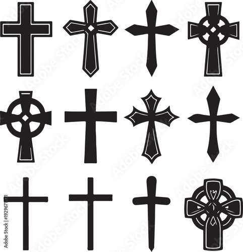  Christian Cross Symbols Set.
