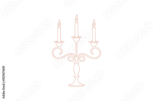 A line drawing of a three-armed candelabra with lit candles on a white background