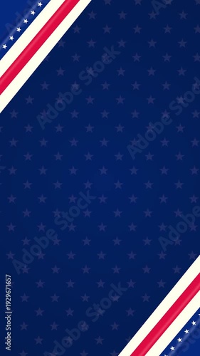 Vertical USA Motion Graphic Background. Diagonal Red White and Blue Stripes with Stars Pattern for Election Campaigns, Retail Sales, and Sports Promos