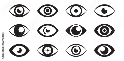 Abstract eye shape variations with unique reflections and iris details for visual identity