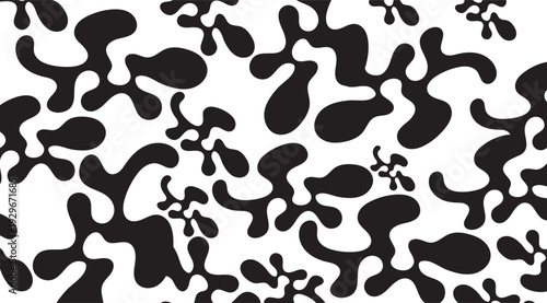 Abstract black and white organic fluid shapes seamless pattern for modern graphic design background