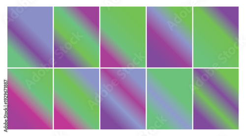 Vibrant gradient backgrounds in green, purple, and magenta with smooth diagonal color transitions for digital art