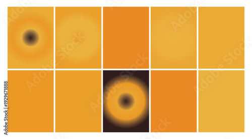 Abstract radial gradients and warm orange yellow color blocks for modern minimalist background design elements