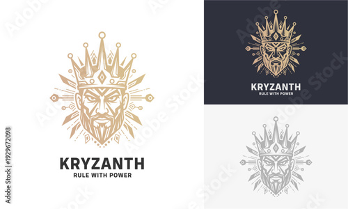 Luxury King Emblem Illustrations Featuring Crown and Face Designs in Various Metallic Colors and Textures